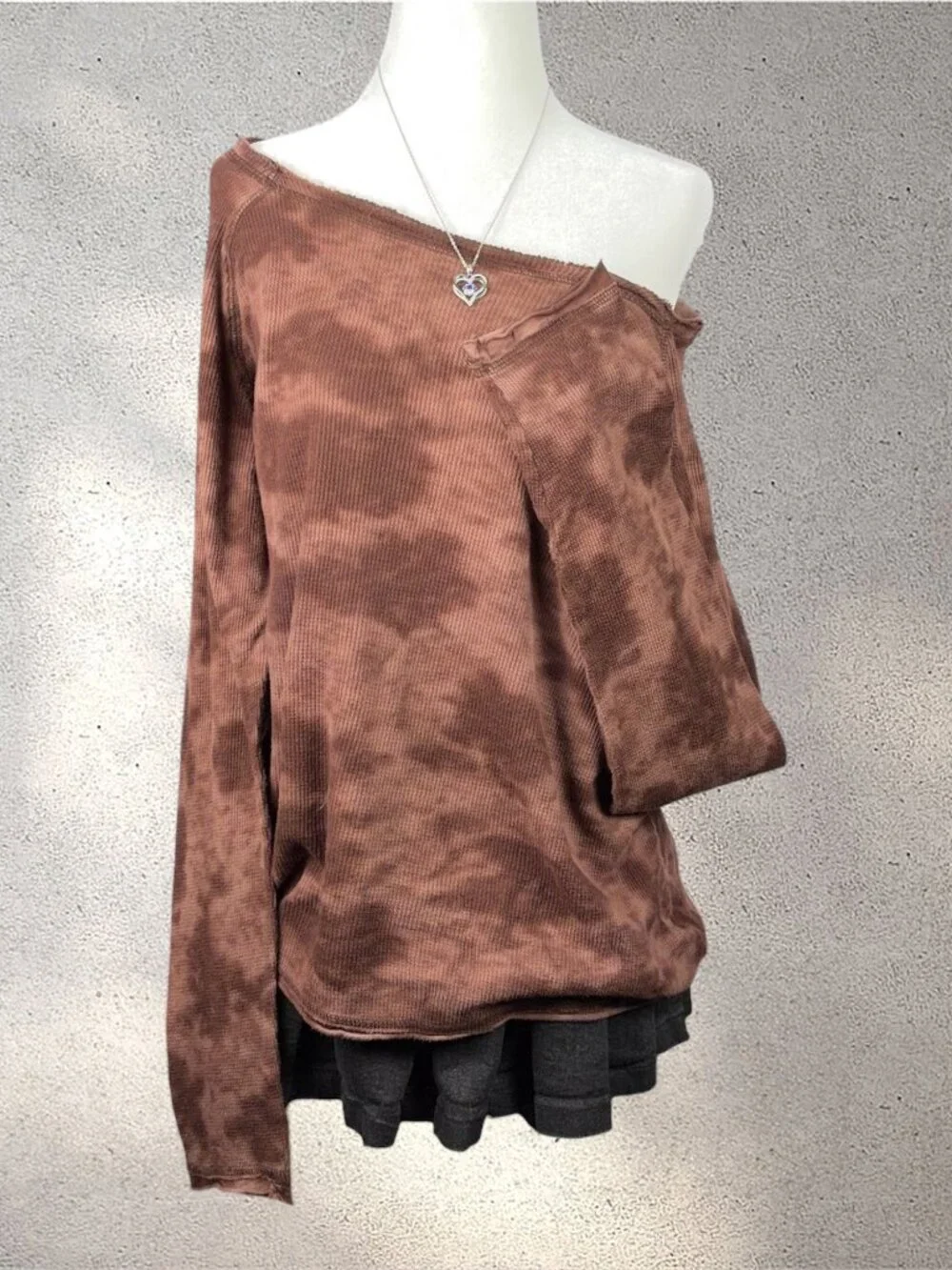 Y2K Cheetah Tie Dye Long Sleeve Women's XL Brown Distressed Shabby Chic Grunge